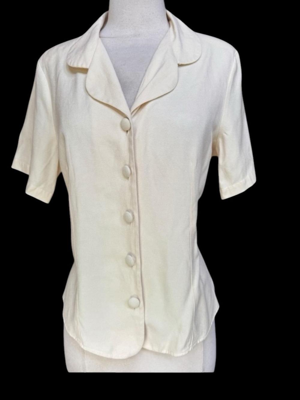 1980s/90s Sag Harbor V-Neck Collared Button Down Back Tie Poly Blend Blouse